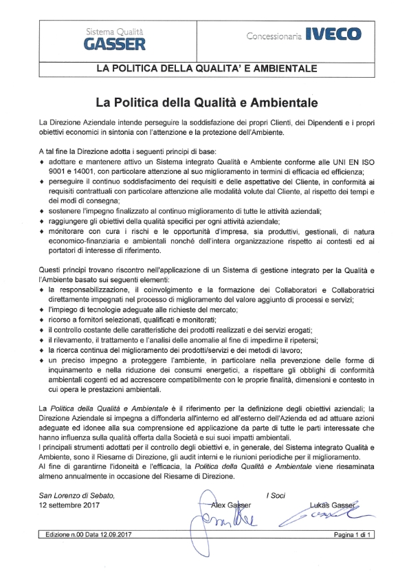 La politica della qualit e ambientale Ed 00 12 09 17 001